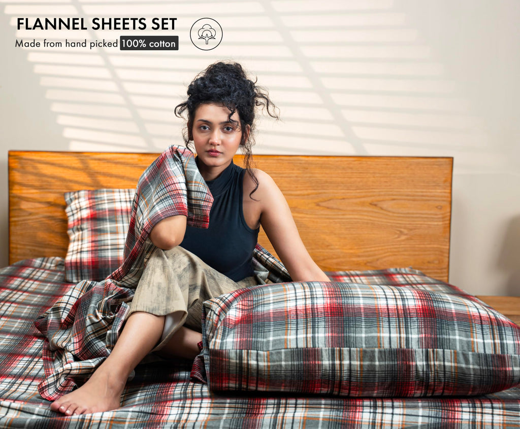 100% Cotton Flannel Sheets Split King Size, Halloween Check