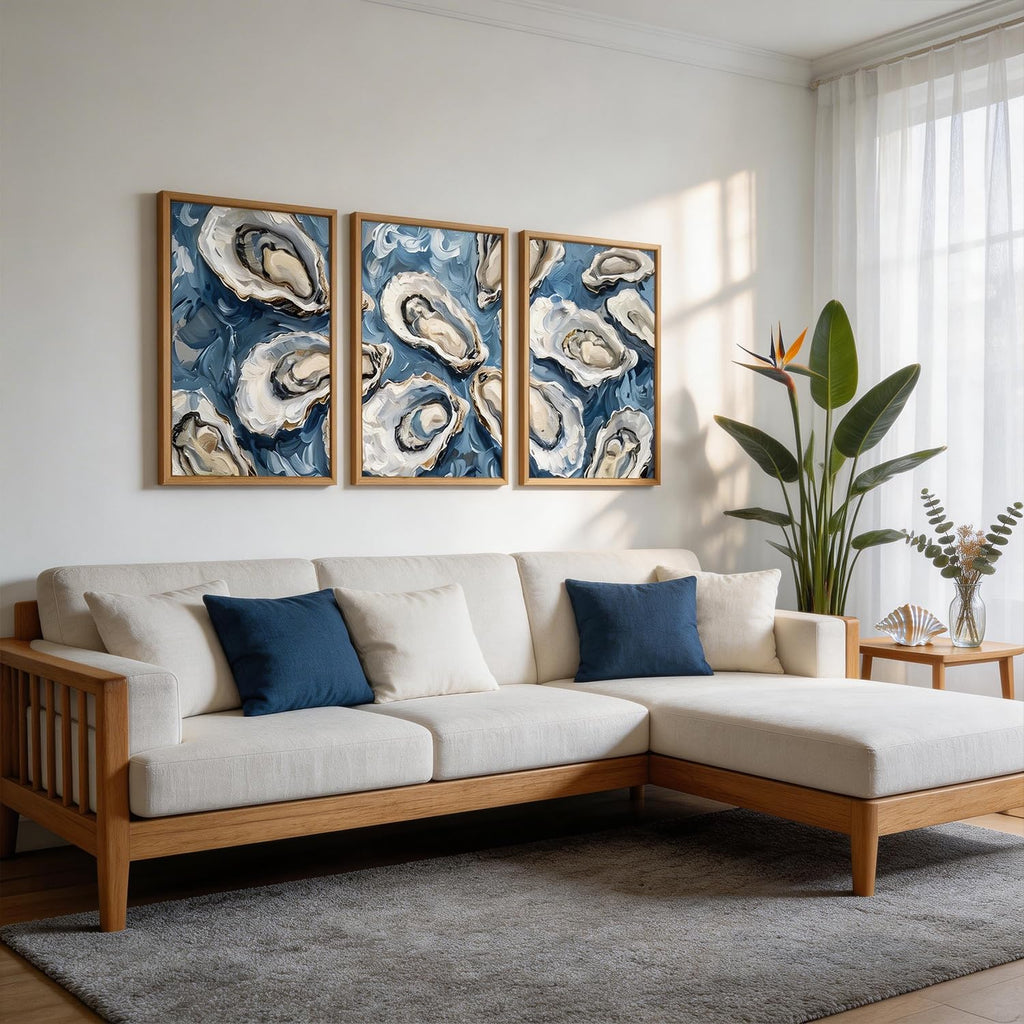 Oyster Wall Art Blue Seashell Wall Decor Seafood Oysters Artwork