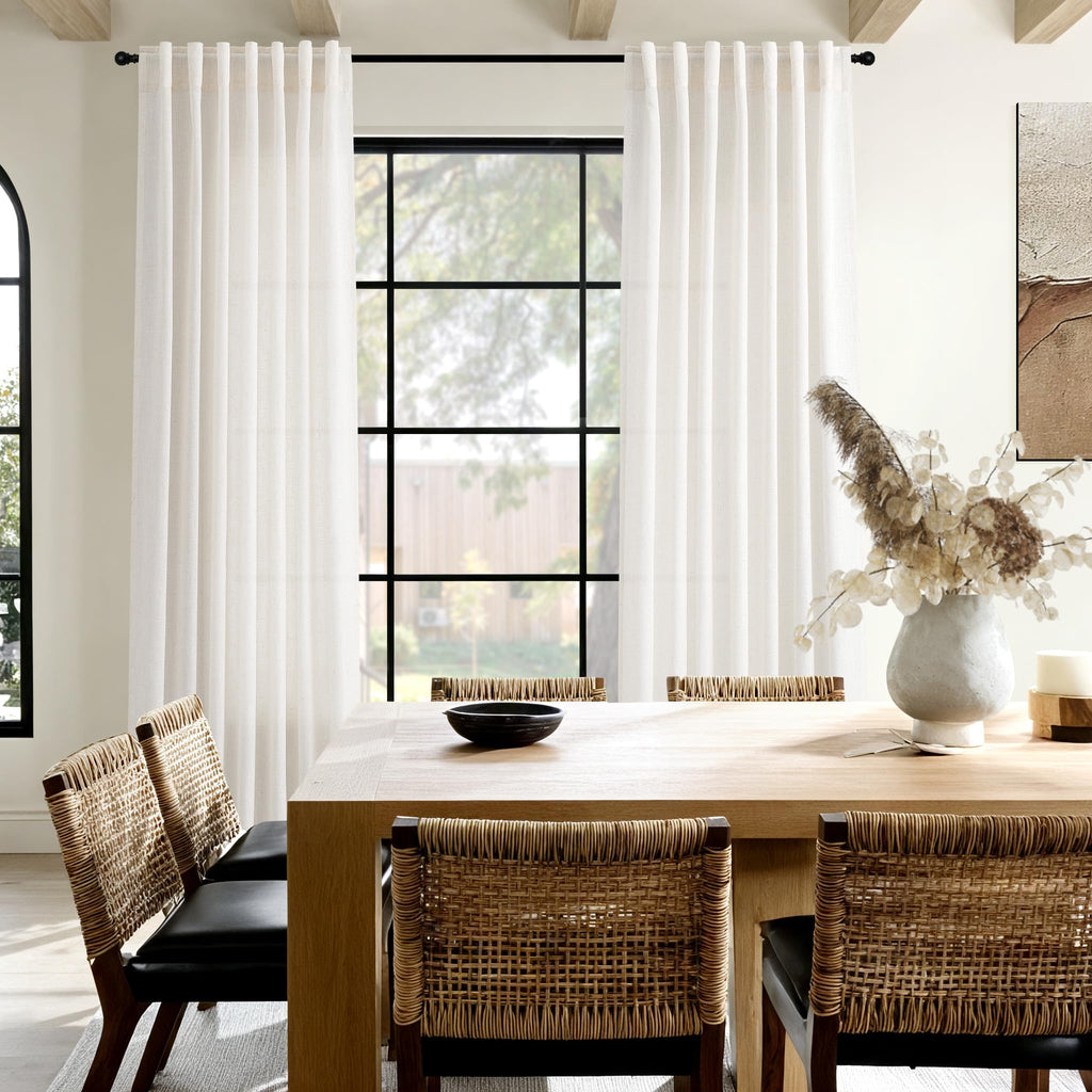 Ivory White Curtains 96 Inches Long 2 Panels Living Room Back Tab Semi Sheer Linen Curtain Modern Farmhouse Coastal