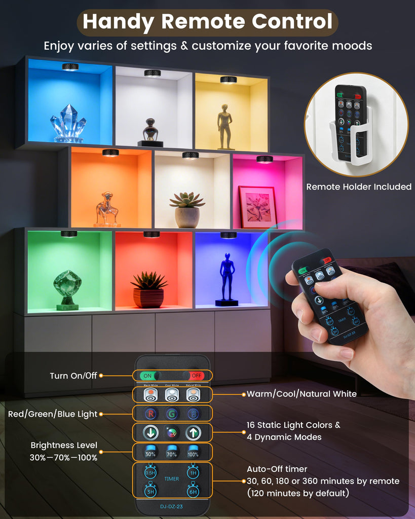 Puck Lights with Remote, 3 White Tones + 13 RGB Colors, 6 Pack-Black