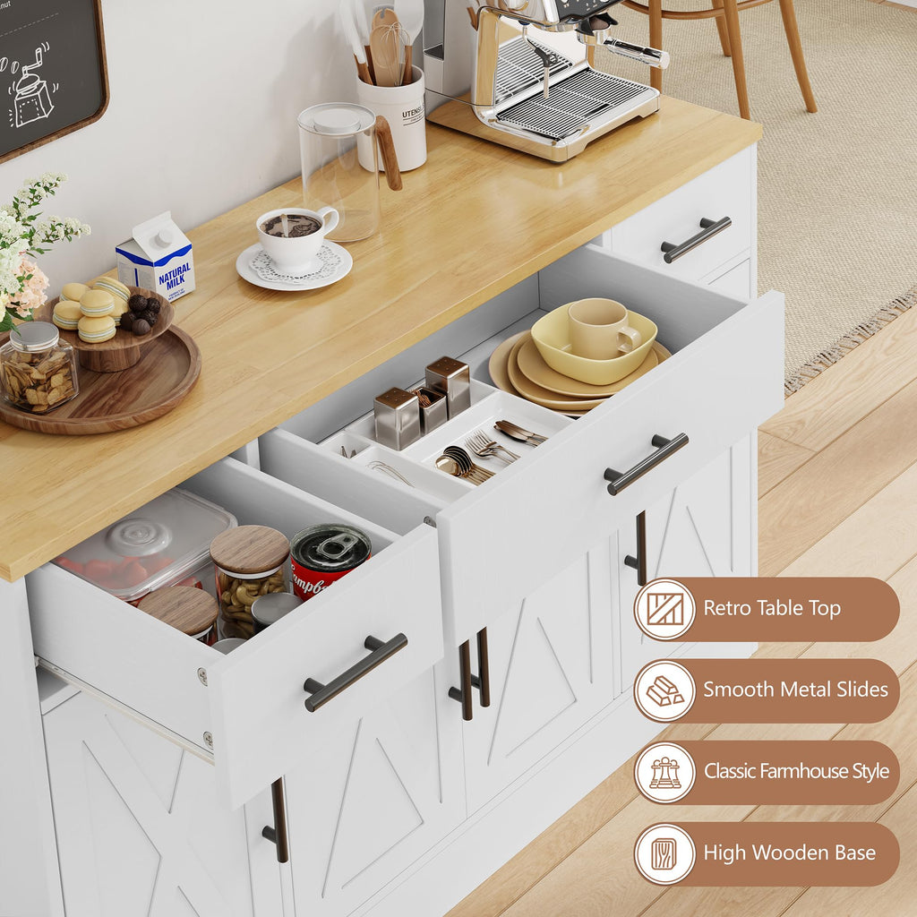 53" Buffet Cabinet with Storage, Kitchen Coffee Bar, White