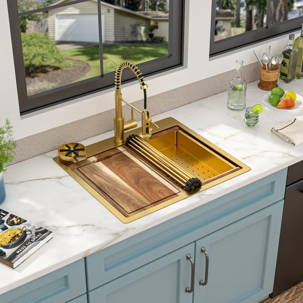 25"x22" Brushed Gold Drop Sink Ledge Workstation