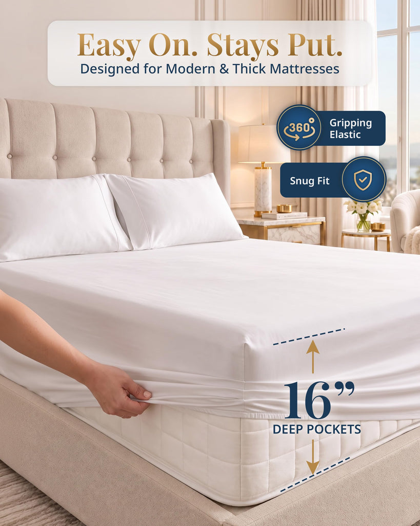 100% Egyptian Cotton Sheets Silky Sateen Weave - White