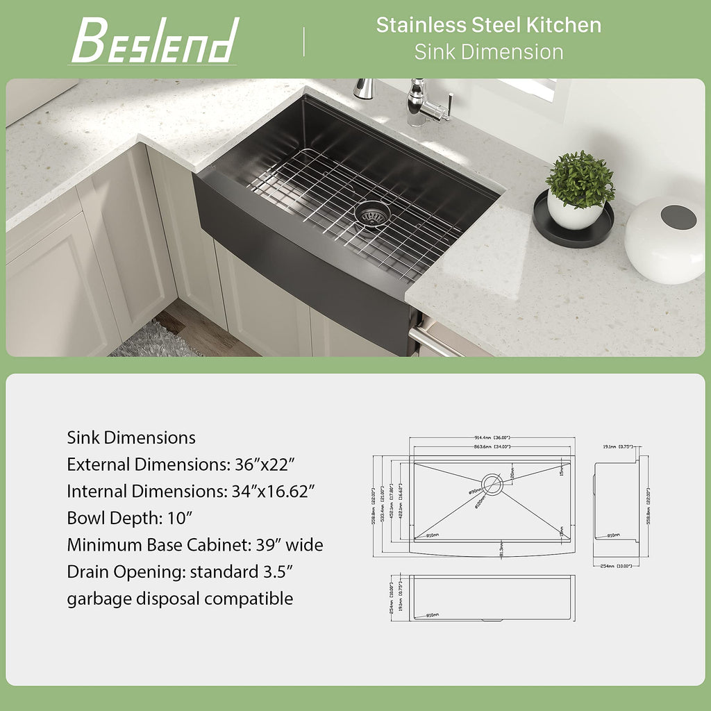 36 Inch Gunmetal Black Farmhouse Workstation Kitchen Sink