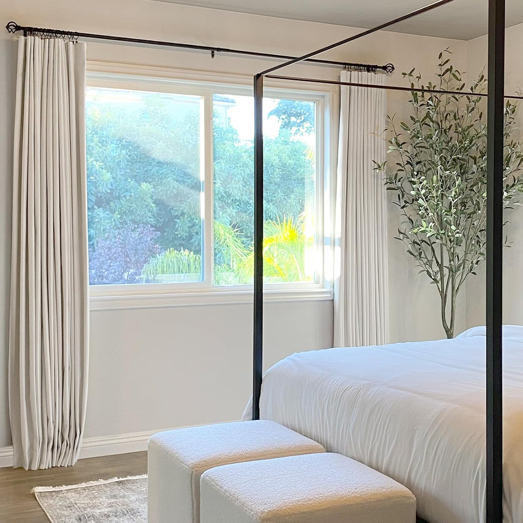 100% Blackout Curtains, Black Out Curtains 96 Inch Long, Clip Rings Linen Blackout Drapes, Thermal Insulated Room