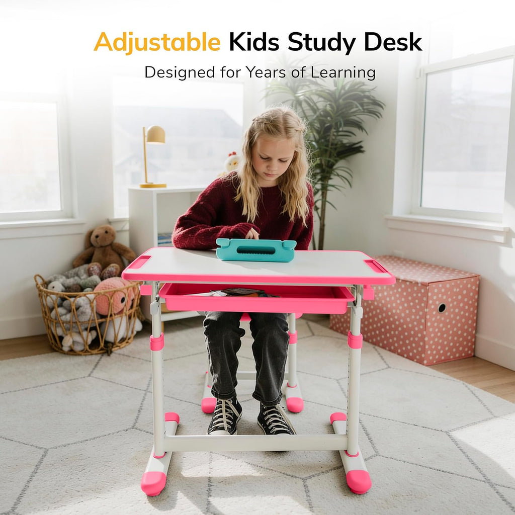 Kids Desk and Chair Set, Height Adjustable Sturdy, Girl Desk, Child Study Desk and Chair Set for Boys, Table for Art