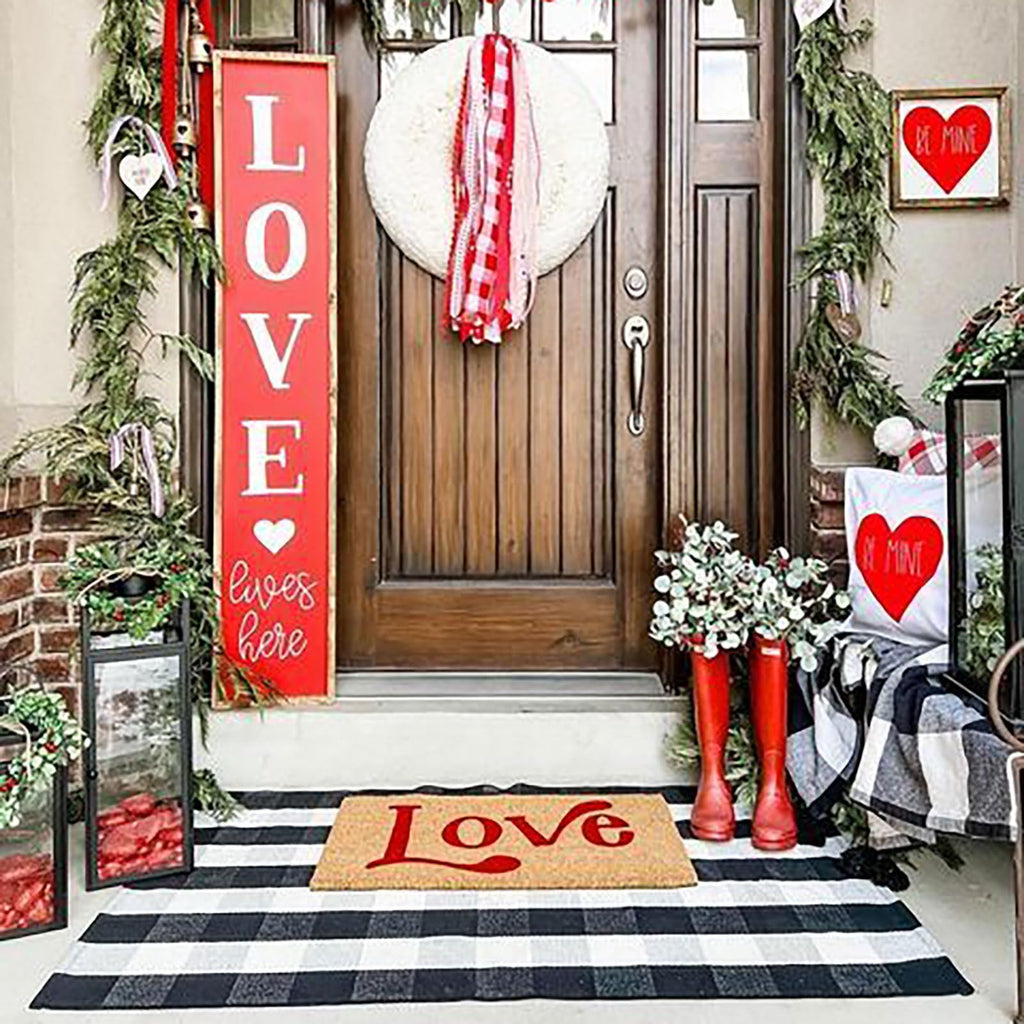Buffalo Plaid Outdoor Rug 35.4'' x 59'' Black and White Front Door Mat Front Porch Rug Layered Welcome Door Mat for