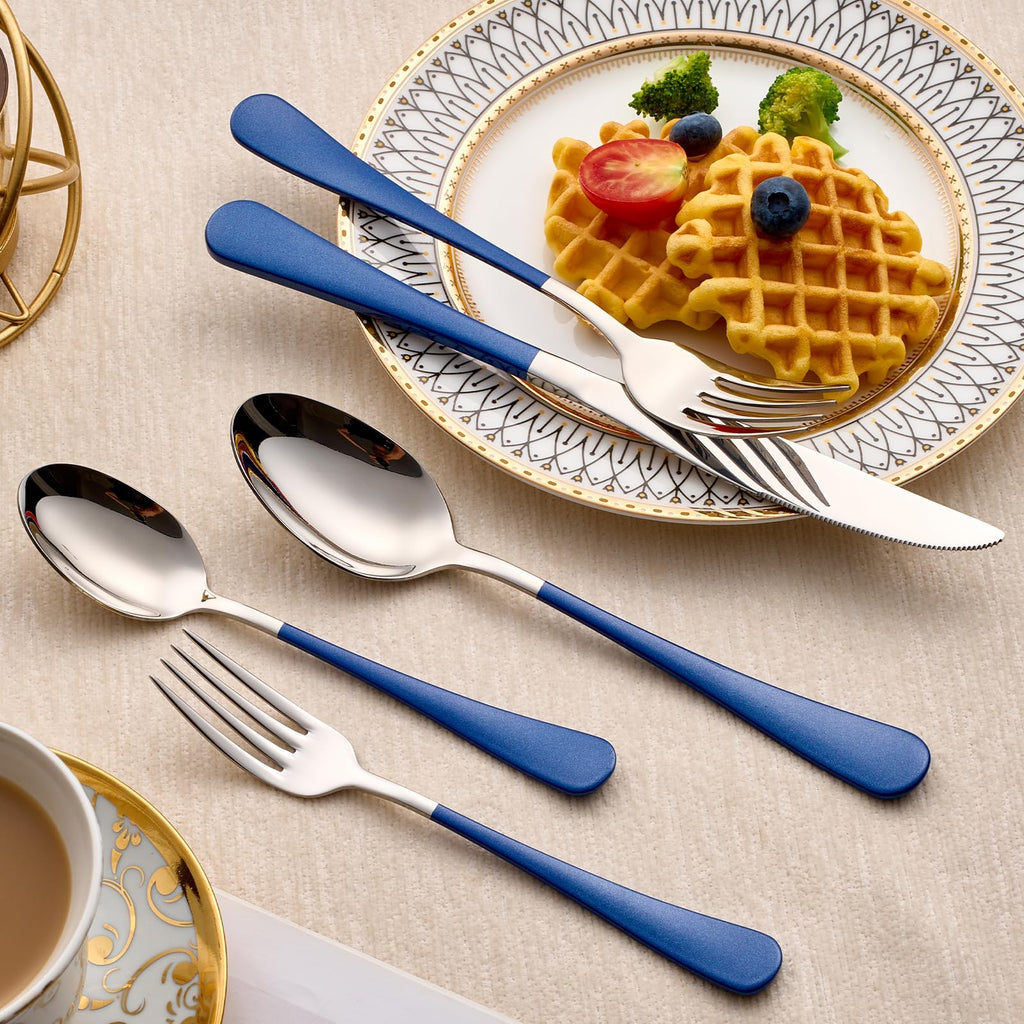 20-Piece Dark Blue Silverware Set 18/0 Stainless Steel Silverware Set Dark Blue Handle Cutlery Set Service for 4