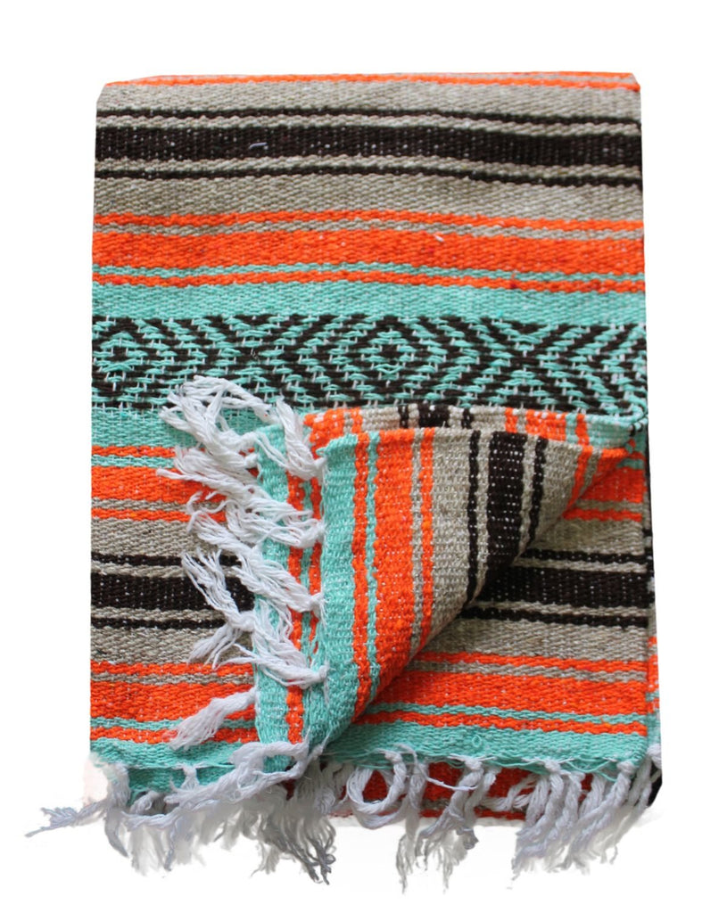 Classic Mexican Blanket, Large Authentic Woven Falsa Throw (70"x50"), Artisan Southwest Décor for Beach, Yoga