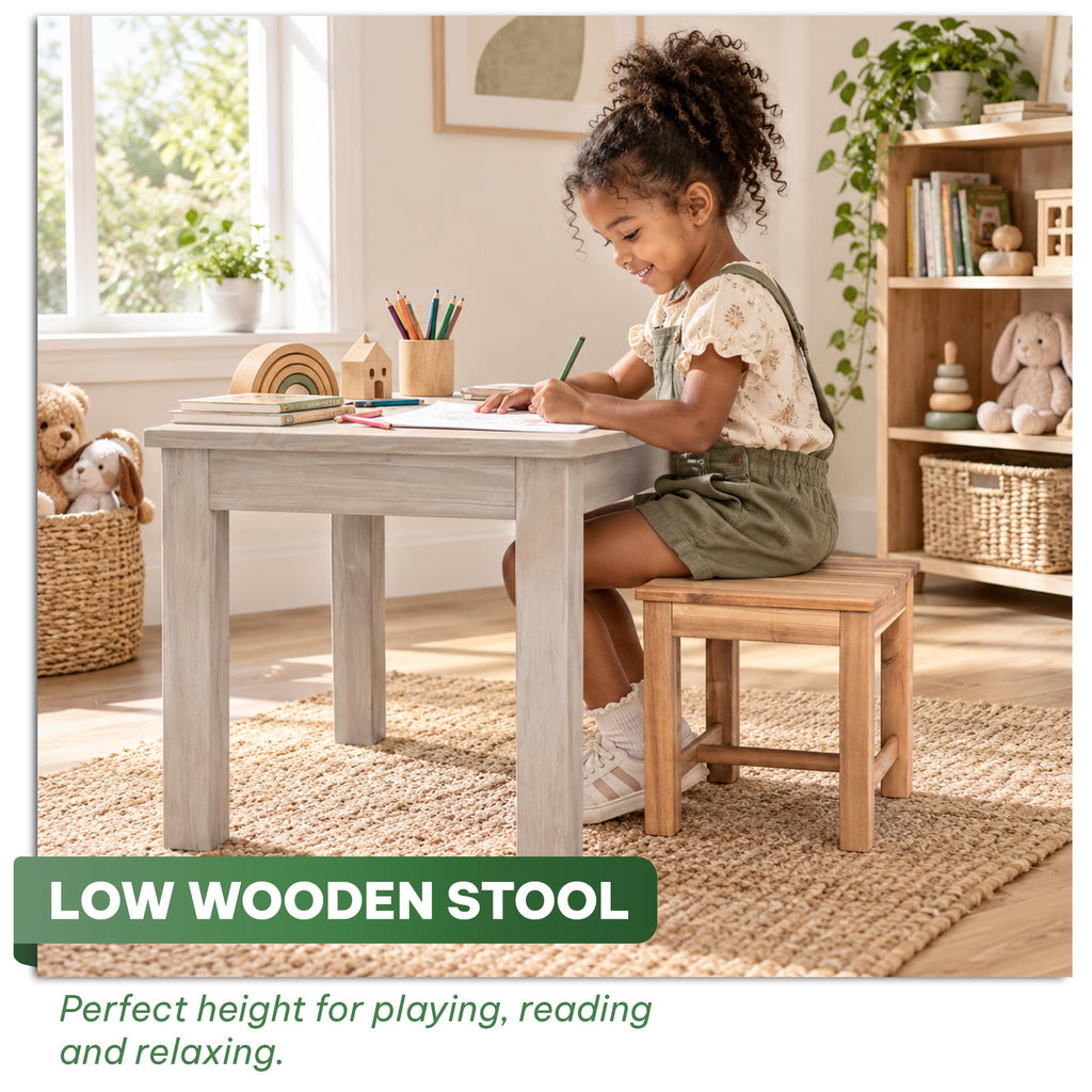 12" Wooden Step Stool, Small Wood Stool - White Oak