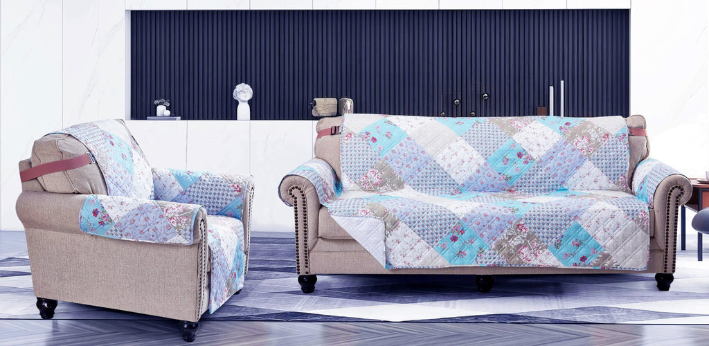 Blue & Green Roses Couch Large Recliner Slip Cover