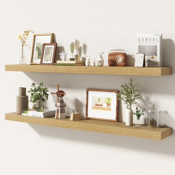 48 Inch Floating Shelves, 6.5 Inch Deep Oak Shelves Set of 2