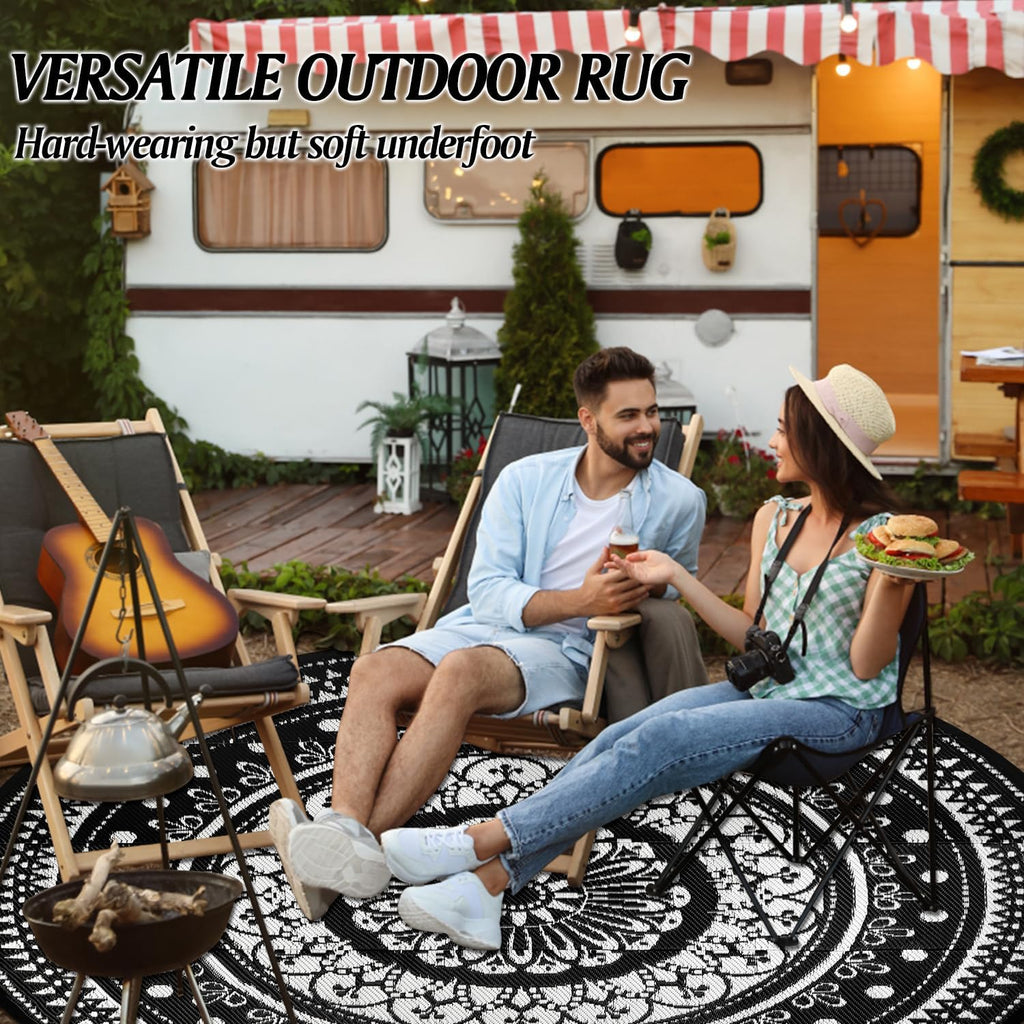 Reversible Outdoor Rugs 6Ft Round Patio Rugs Lightweight Plastic Straw Rug Waterproof RV Camping Mat Portable Area