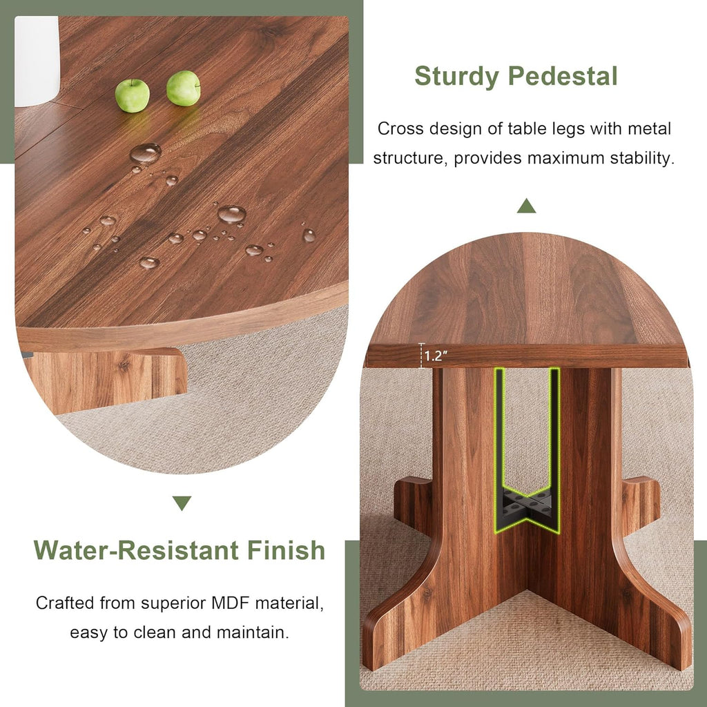 59" Round Extendable Dining Room Table for 4-6, Modern Oval Kitchen Table with Heavy Duty Wood Base, Metal Frame