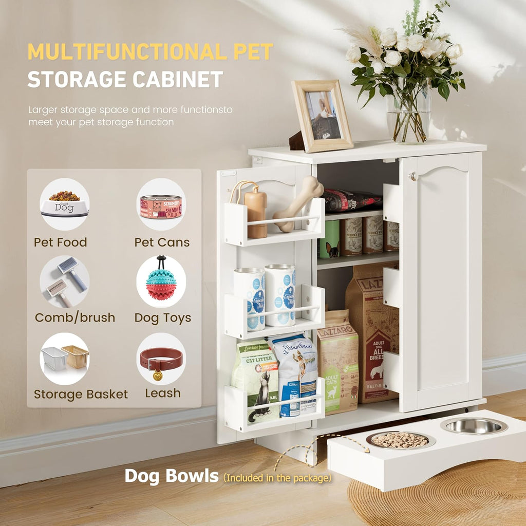 31.7" High Dog Feeding Station with Feeding Bowls, Pet Organizers and Storage Adjustable Shelf, Dog Feeder Station