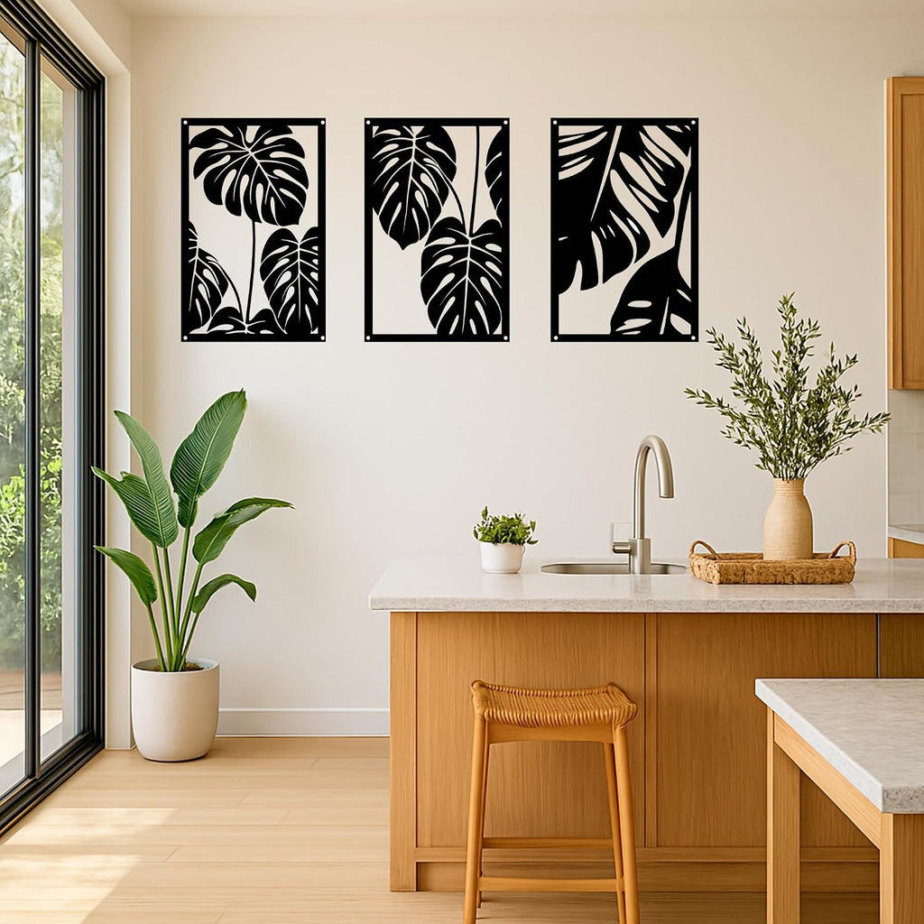 Metal Wall Art, Monstera Leaf Decor - Set of 3