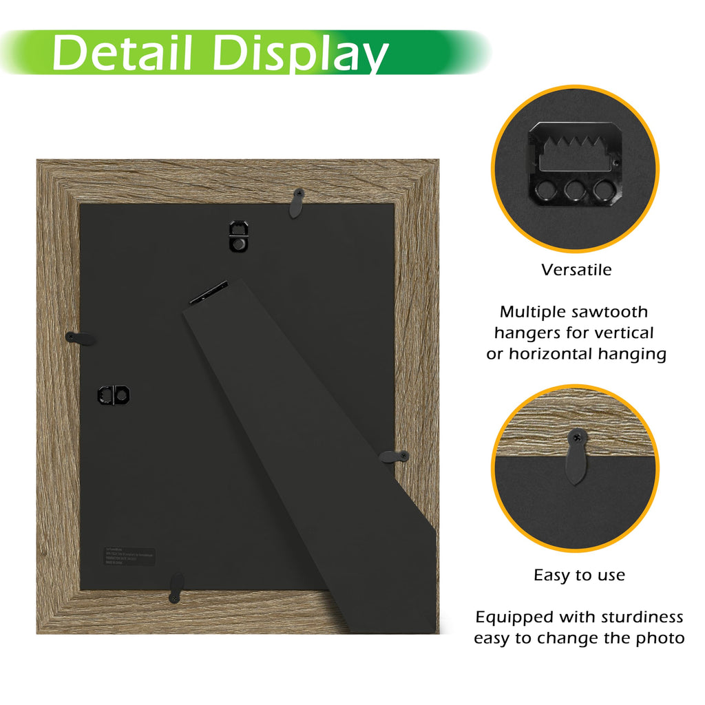 2-Pack - 8" x 10" Matted to 5" x 7" Rustic Farmhouse Wooden Picture Frames with Luxury Wide Molded Edge, Removable