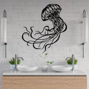 Jellyfish Metal Wall Art - Ocean Themed Modern Design - Wall Hanging Decor - Nautical Wall Decorations - Housewarming