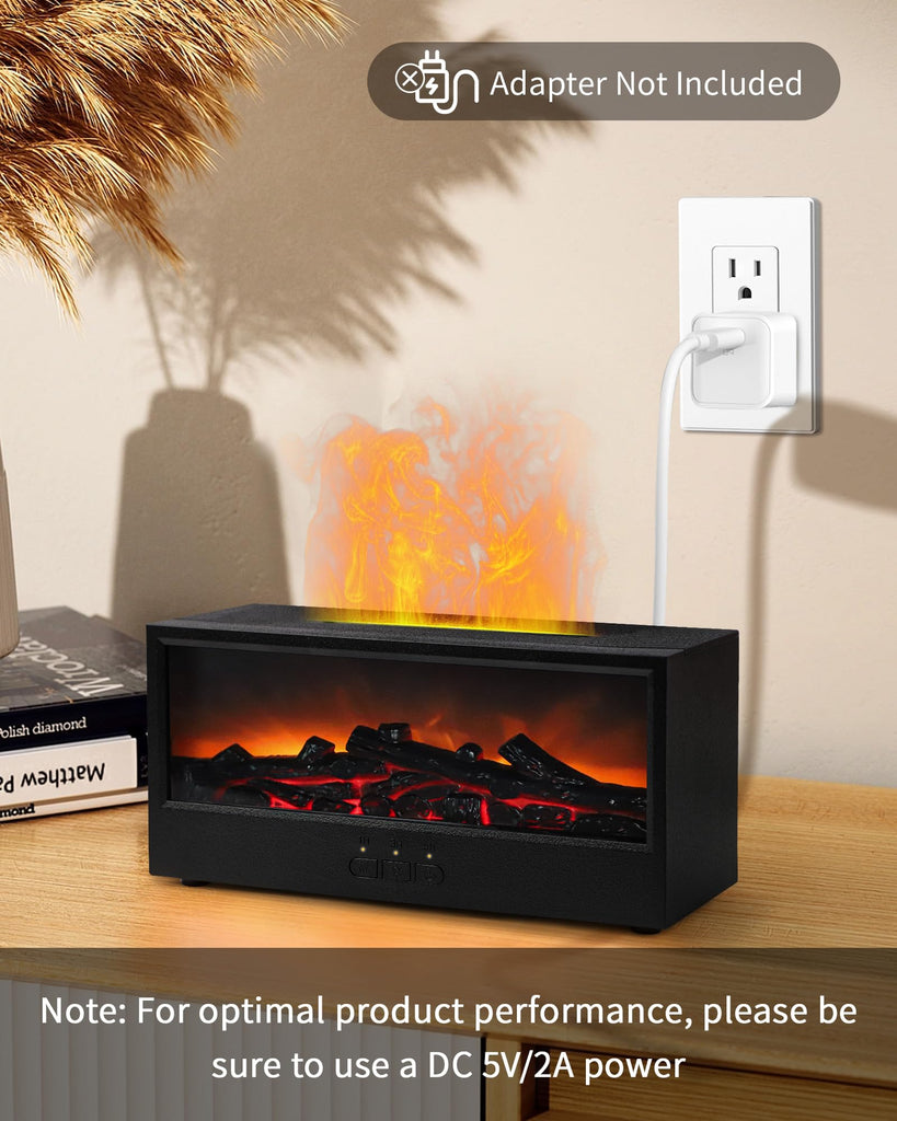 Fireplace Flame Essential Oil Diffuser & Humidifier with 7-Color Lights