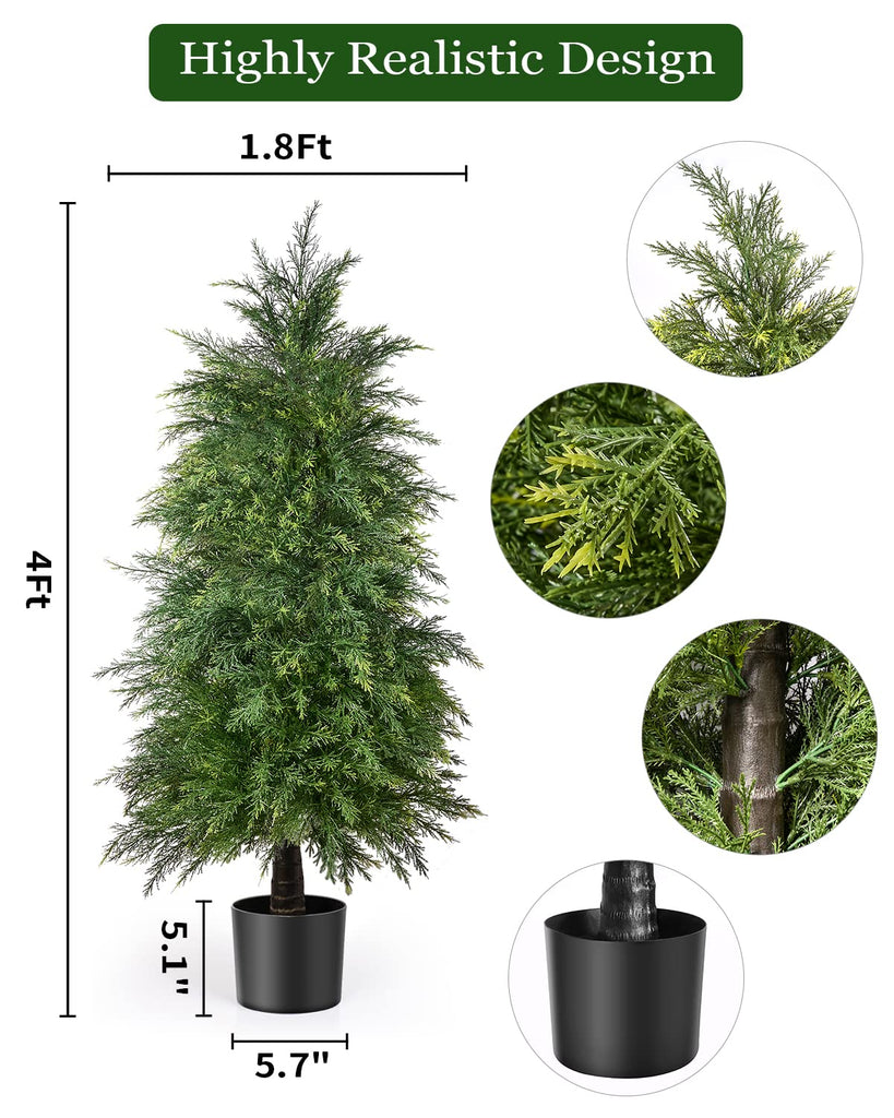 2 Pack 4ft Artificial Cedar Topiary Trees, Outdoor Artificial Plants for Front Porch Décor, Artificial Shrubs Fake