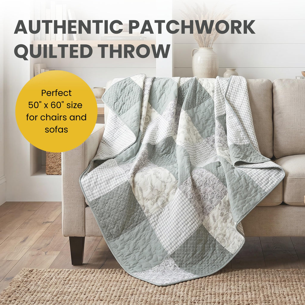 Cotton Quilted Throw Blanket, 50"x60" Sage Green, Memory Lane
