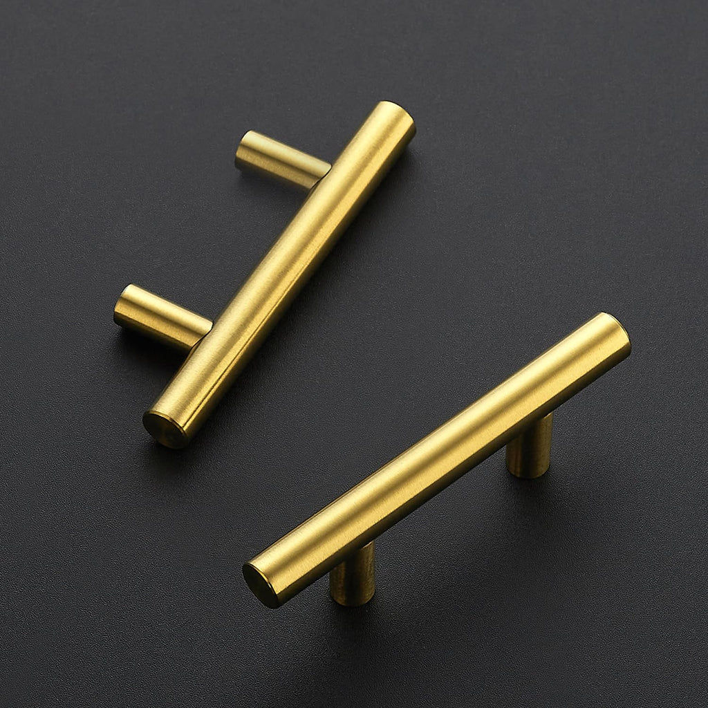 Brushed Gold Cabinet Handles,Round T Pulls,2-1/2 Inch,10 Pack