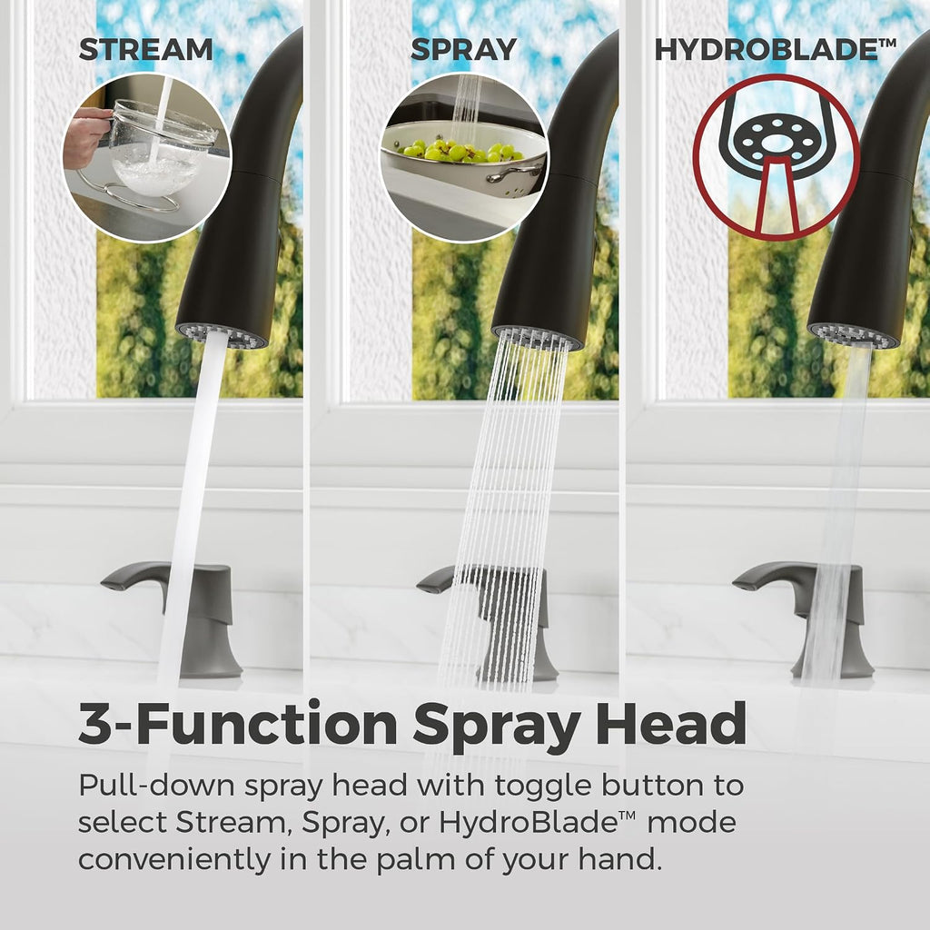 Wray Kitchen Faucet with Pull Down Sprayer and Soap Dispenser, Single Handle, High Arc, NSF Certified, Matte Black