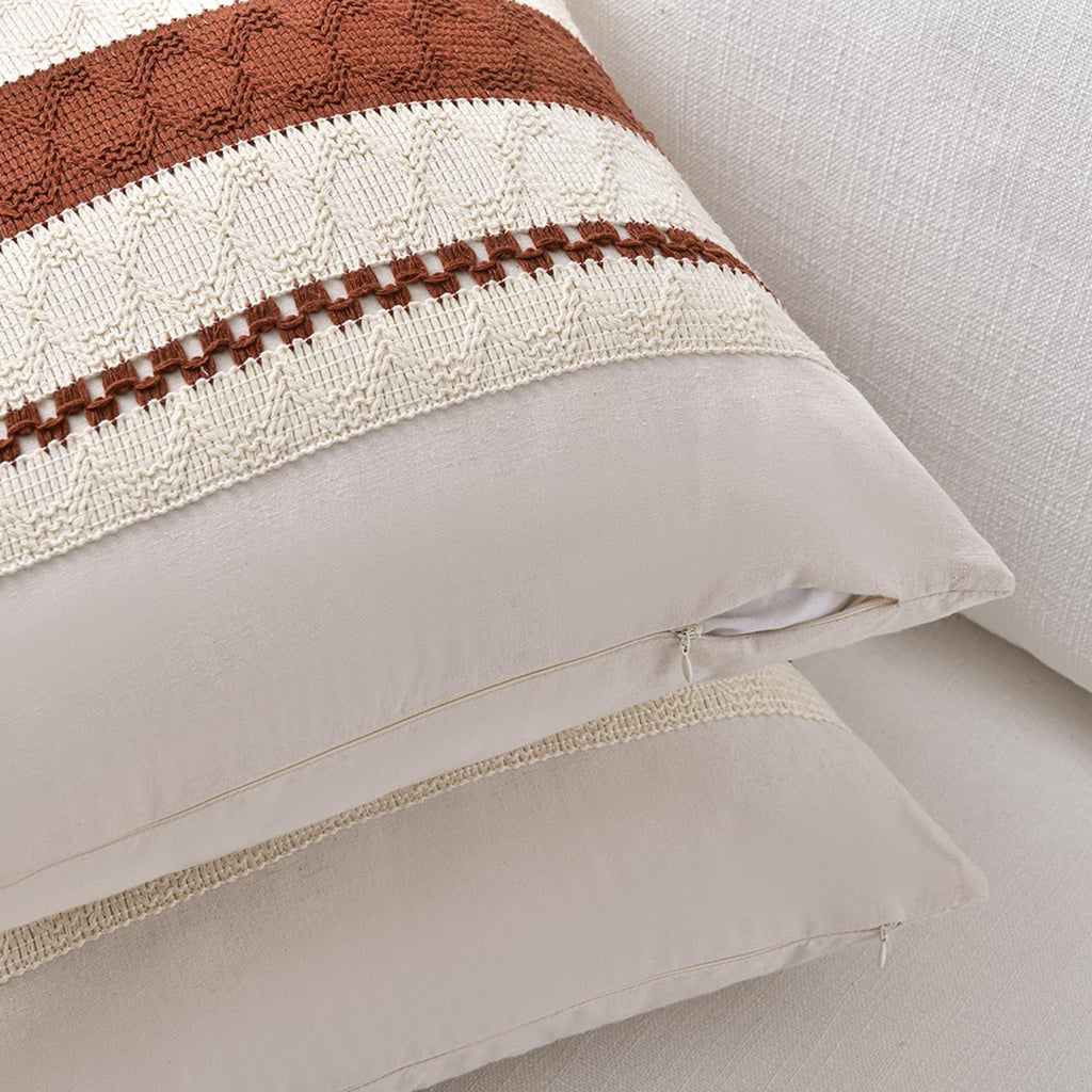Set of 2 Rust Boho Decorative Throw Pillow Covers 18x18 Inch for Couch Bed Sofa, Aesthetic Modern Organic Fall Room