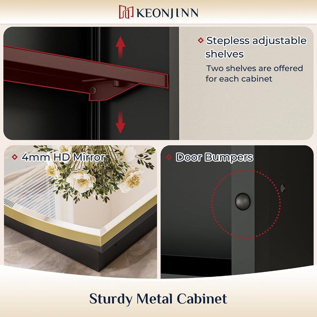 Gold Medicine Cabinet Mirror 16" x 26", Metal Framed | Adjustable Shelves, Different Curved Frame Design, Wall Mirror