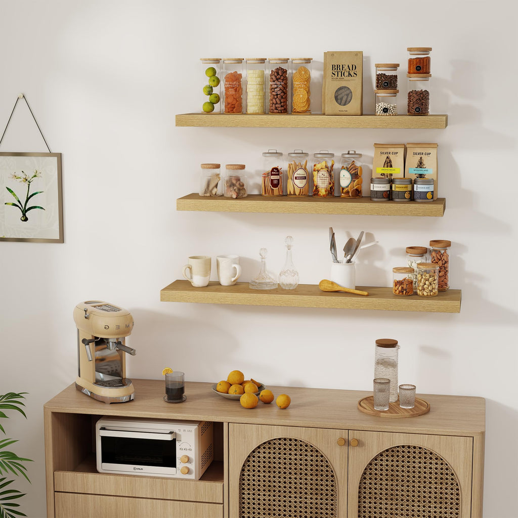 36 x 8 Inch Floating Shelves for Wall, Farmhouse Bathroom Shelves Set of 2, Wood Wall Shelves 36 Inch Long, 36 x 8 x
