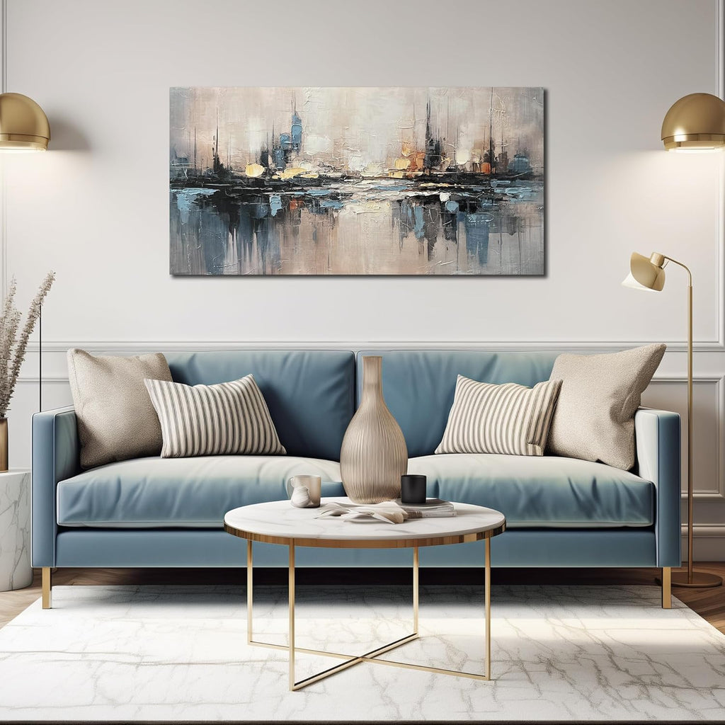 Abstract Canvas Wall Art for Bedrooom Blue and Gray Wall Decor City Wall Art Inches