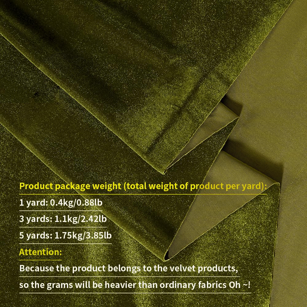 Light Olive Green Velvet Fabric by The Yard, 1 Yard, 60" Wide