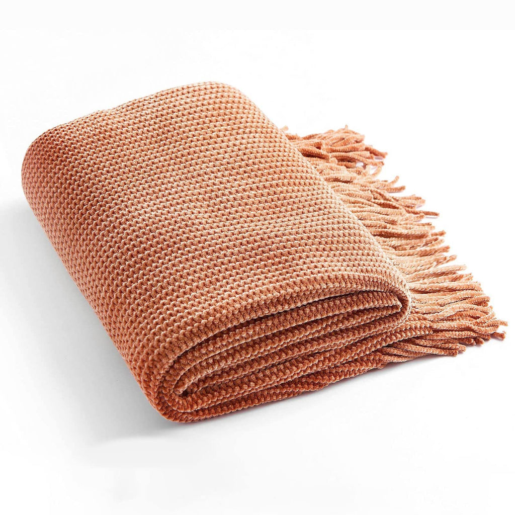 Chenille Throw Blanket for Couch and Bed, 60" x 80", Maple Brown