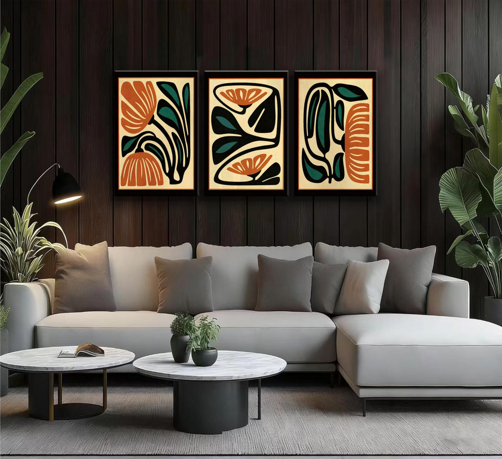 3Pcs Mid Century Floral Wall Art, Abstract Botanical Wall Decor