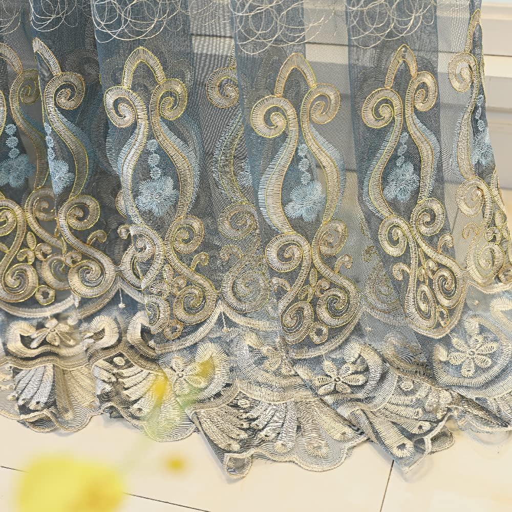 1 Pair European Jacquard Sheer Curtains Embroidered Tulle Curtains Living Room Bedroom Luxury Translucent Window