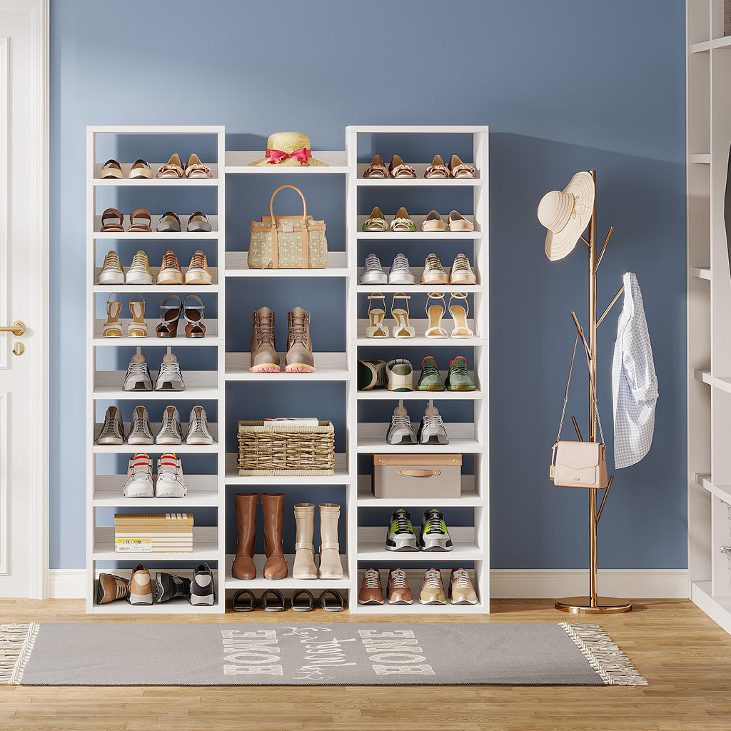 14-Tier Shoe Cabinet, 59" Tall White Storage Organizer