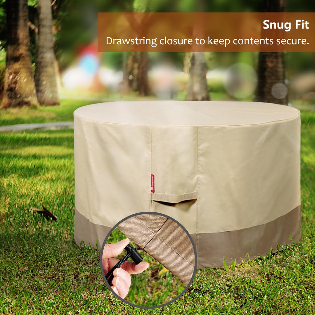 Fire Pit Cover Round 50" D x 24" H, Waterproof 600D Material, Beige