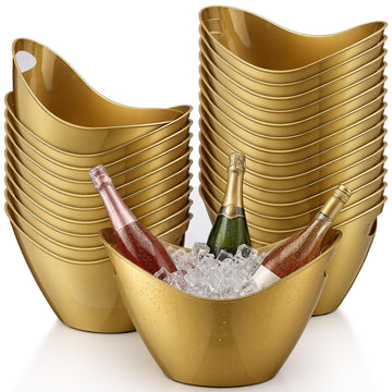 24 Pcs 4 L Ice Bucket for Parties, Plastic Oval Tub, Gold