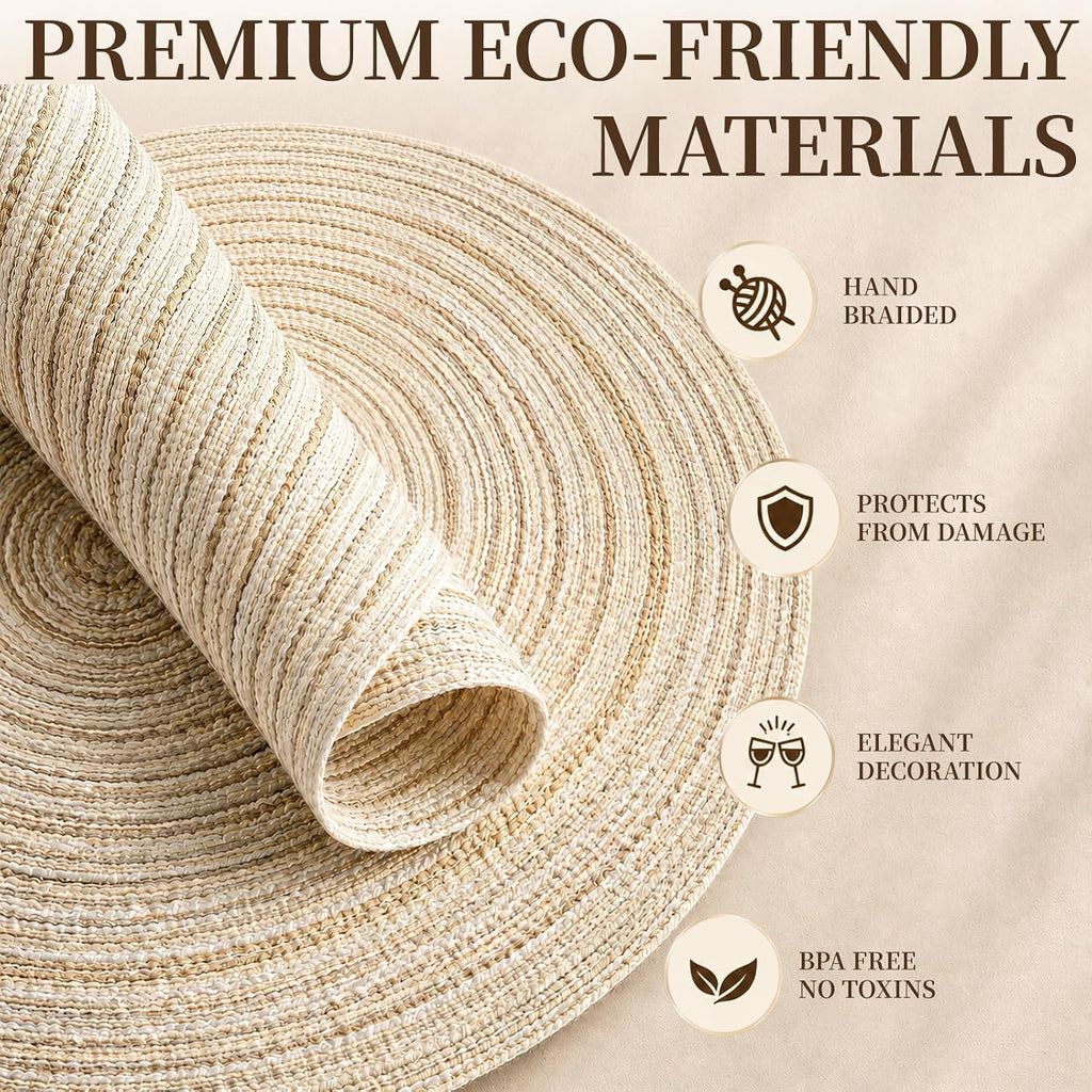 Round Placemats, 15 in Washable Woven Placemats Heat Resistant Cotton Polyester Braided Table Mat, Non-Slip - Set of 4