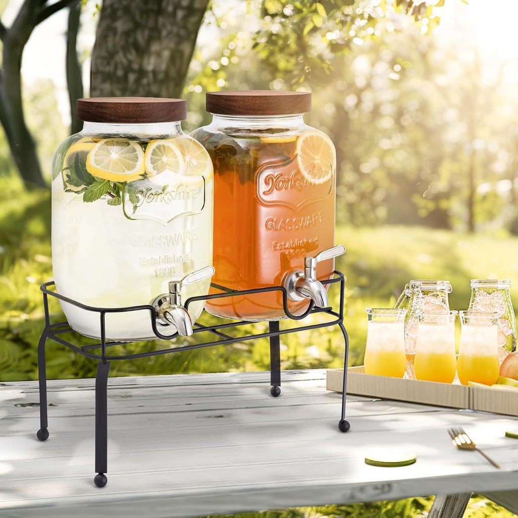 Gallon Glass Drink Dispenser for Parties with Stand - Set of 2