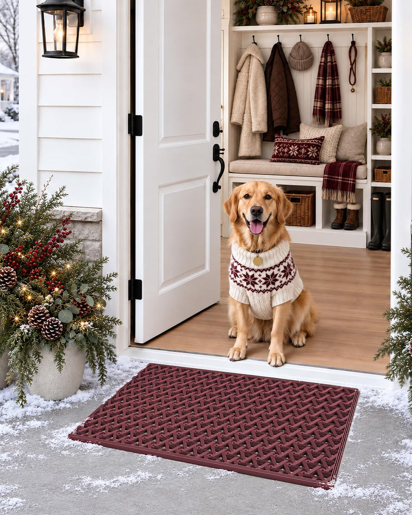 Front Door Mat Outside Entrance Rubber Floor Doormat, 19x30 Red