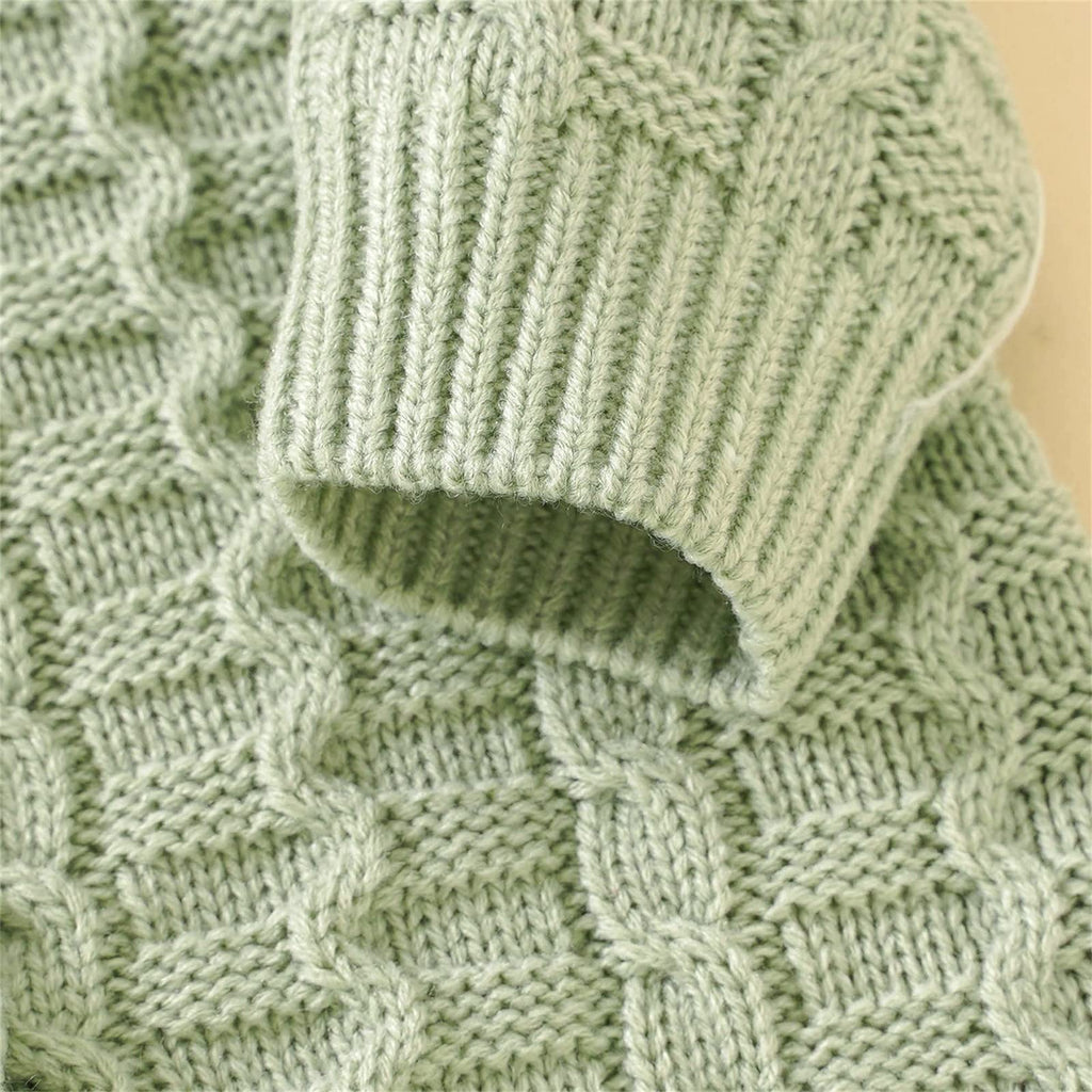 Baby Cable Knit Romper Set Front‐Button Jumpsuit with Pom‐Pom Beanie
