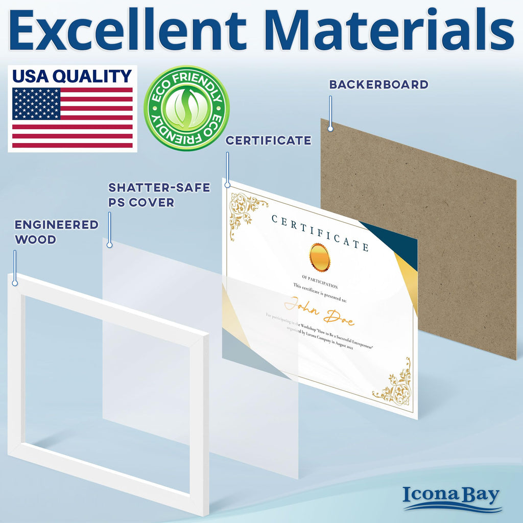 8.5x11 Diploma Frames, White, 12 Pack, Sturdy Wood Composite Frame
