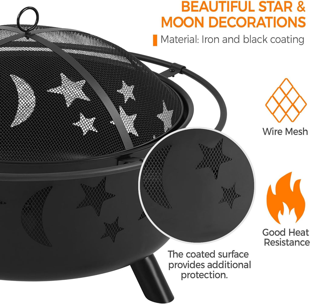 Fire Pit 30in Fire Pits for Outside Wood Burning Outdoor Fireplace with Spark Screen, Poker for Bonfire Patio Backyard Garden Picnic - Image 6