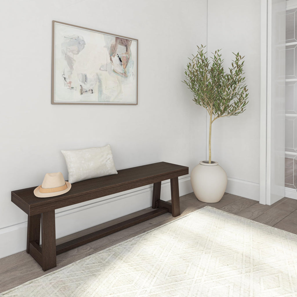 Classic Dining Bench, 60 Inch, Walnut Wirebrush