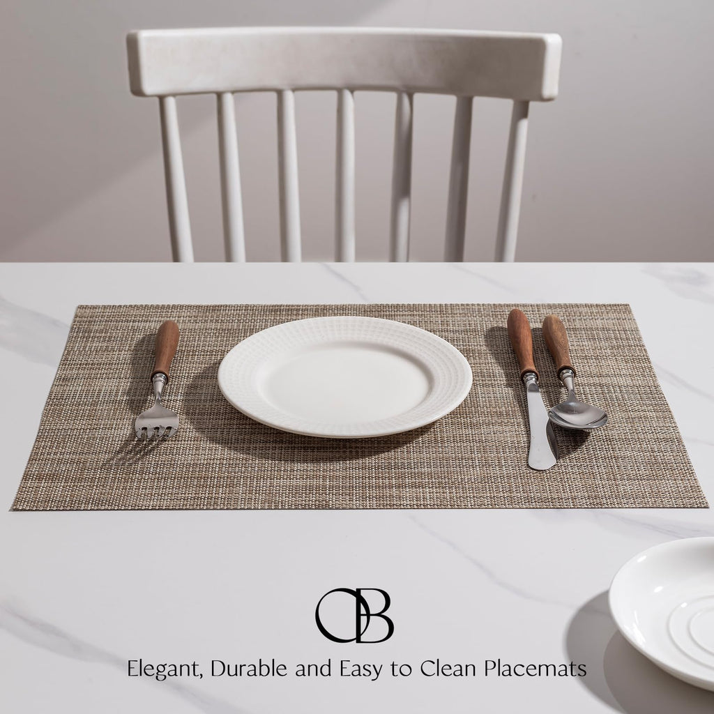 Placemats Set of 8 - Easy Clean Woven Vinyl Placemats for Dining Table, Indoor/Outdoor Place Mats, Washable PVC Table