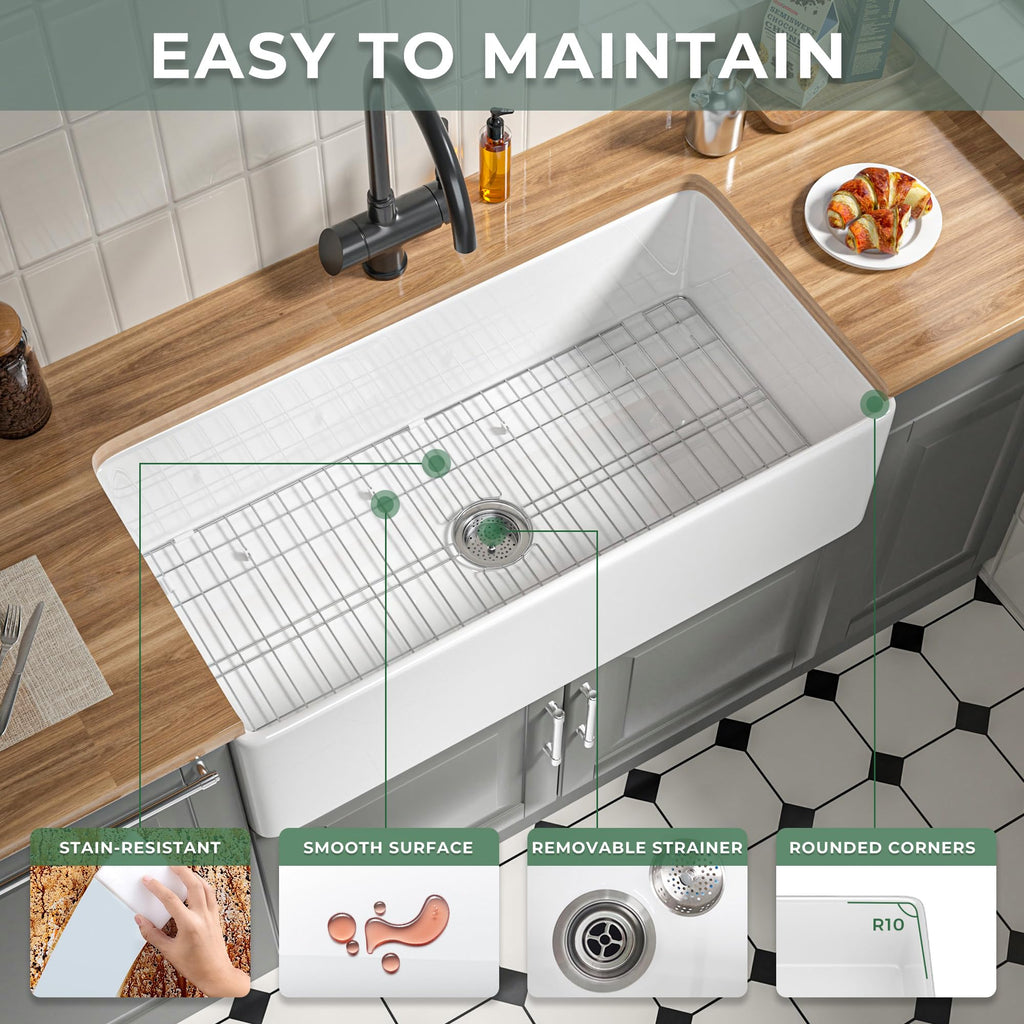 Extra Large White Fireclay Apron Front Farmhouse Sink 36 Inch