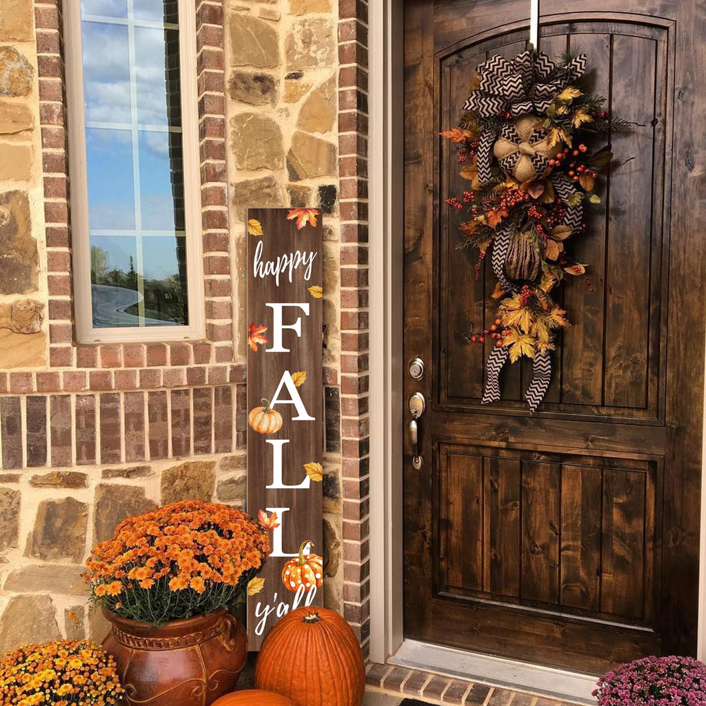 Happy Fall Porch Sign 47" Autumn Pumpkin Front Door Vertical Wooden Welcome Signs Front Door Decorate For Garden Home