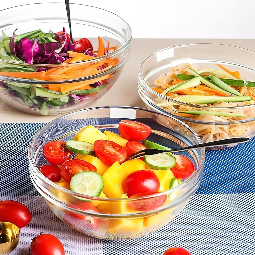 9Pcs Glass Mixing Bowls, Clear Salad Bowl Glass Prep Stackable Nesting Bowls Dessert Salad Dips Cereal Ice Cream