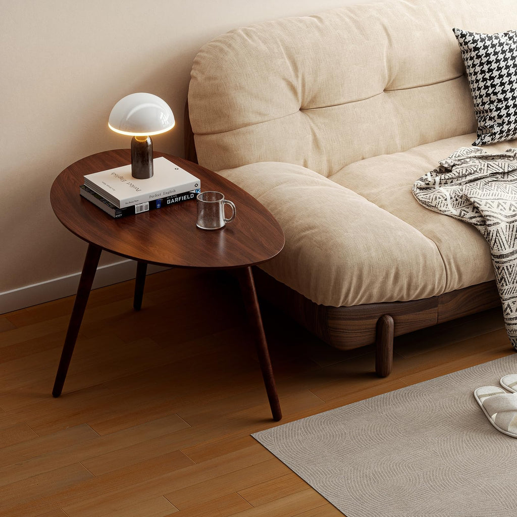 Small Oval Coffee Table, 25.6'' Small Mid Century Modern End Table, 100% Solid Oak Wood Side Table, Minimalist